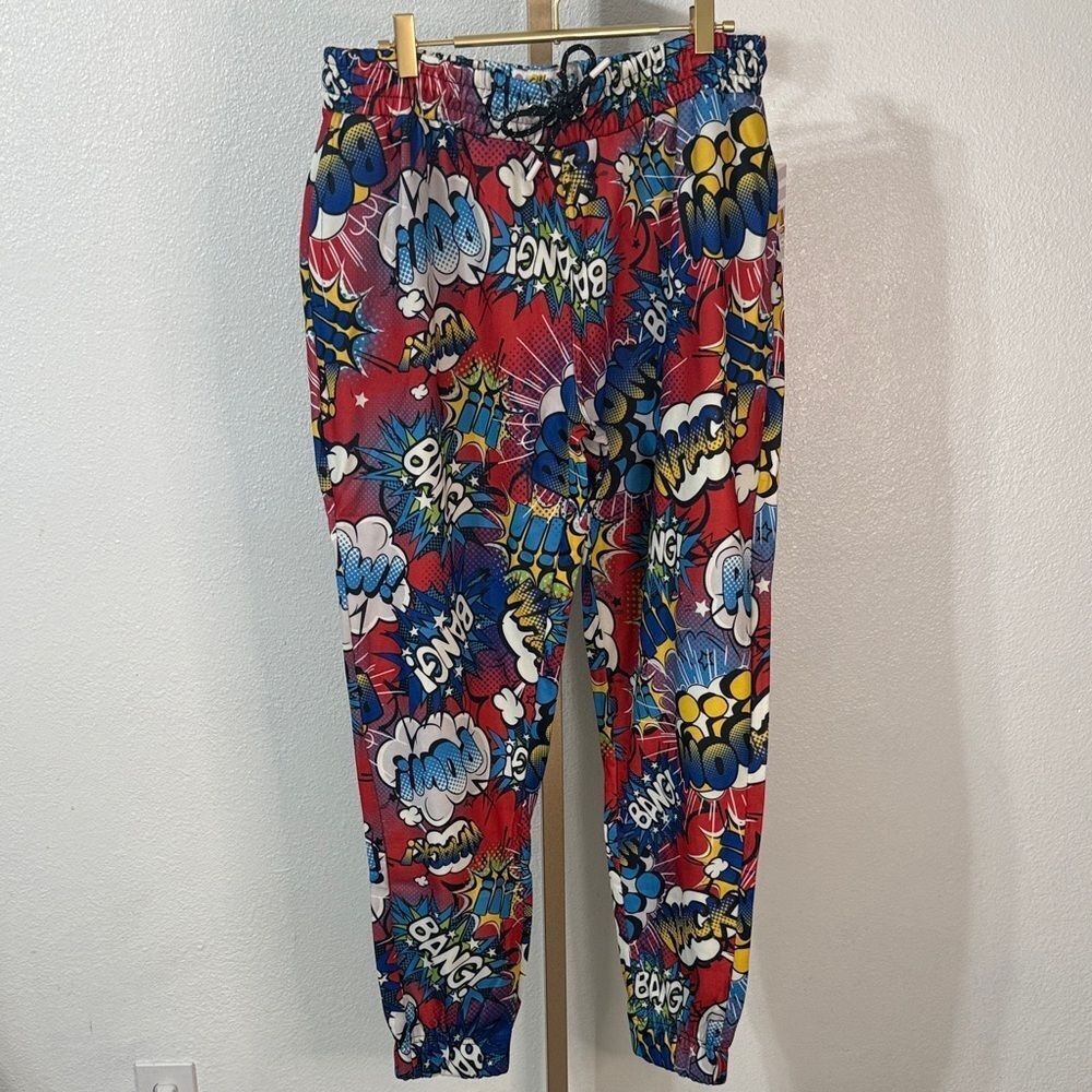 Men's Comic Print Joggers - Red & Blue